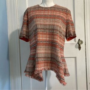 New Ming Wang Orange Tweed Short Sleeve Pullover Zipper Back Top Women’s XL.